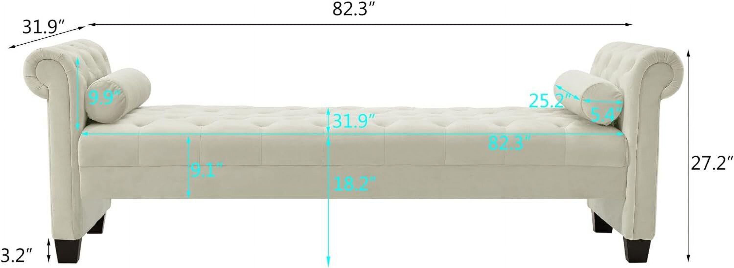 Ivory Velvet Upholstered Bench with 2 Pillows I52952
