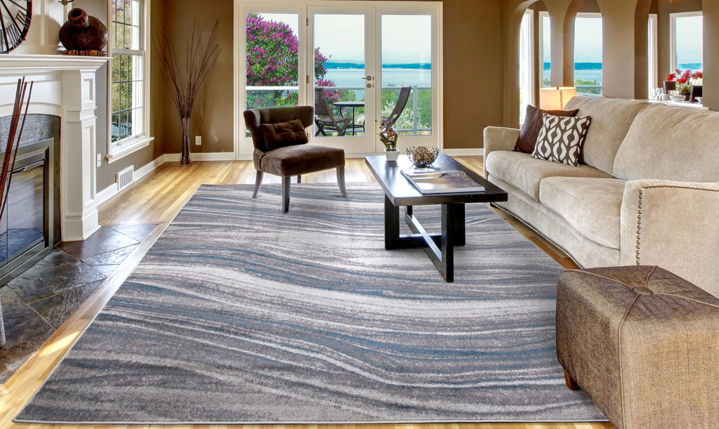 Marble Stripes Area Rug Grey/Blue 5'3"x7'3" Polypropylene H590022