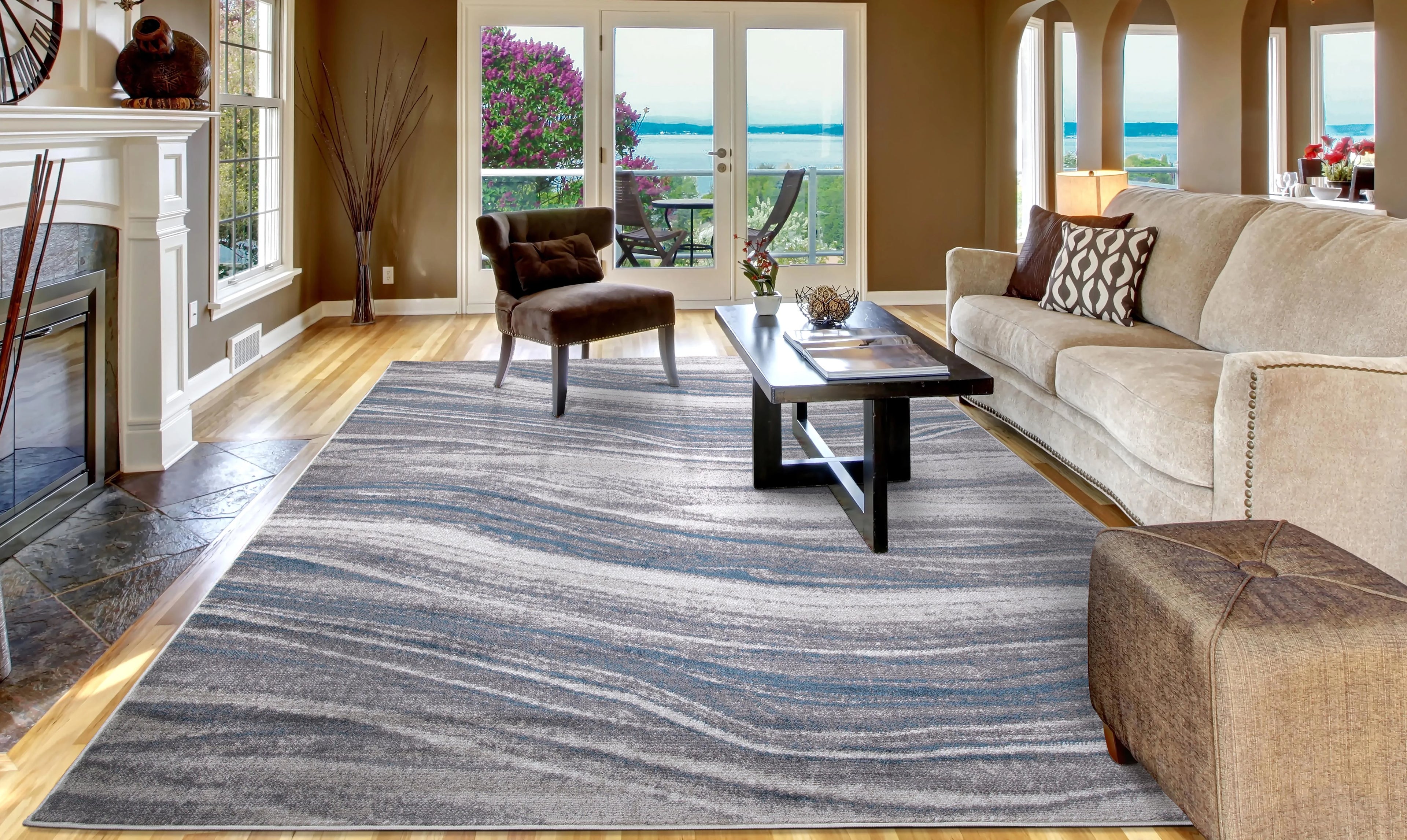 Marble Stripes Area Rug Grey/Blue 5'3"x7'3" Polypropylene H590022