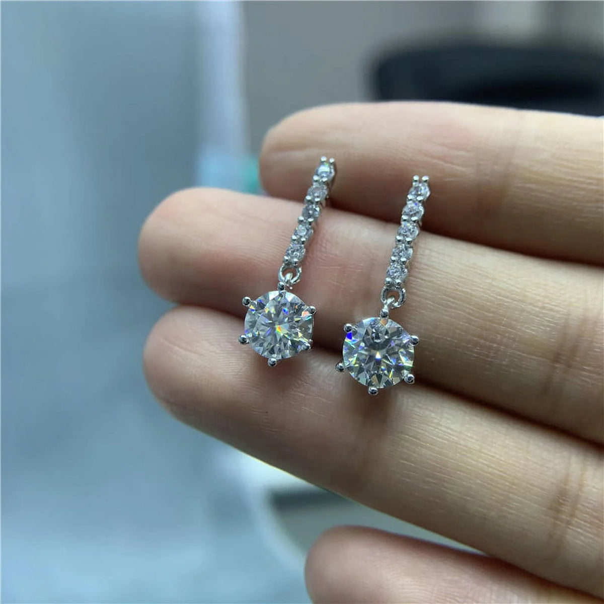 2 Carat D Color VVS1 Moissanite Dangle Earrings S925 Sterling Silver Drop Earrings W570565