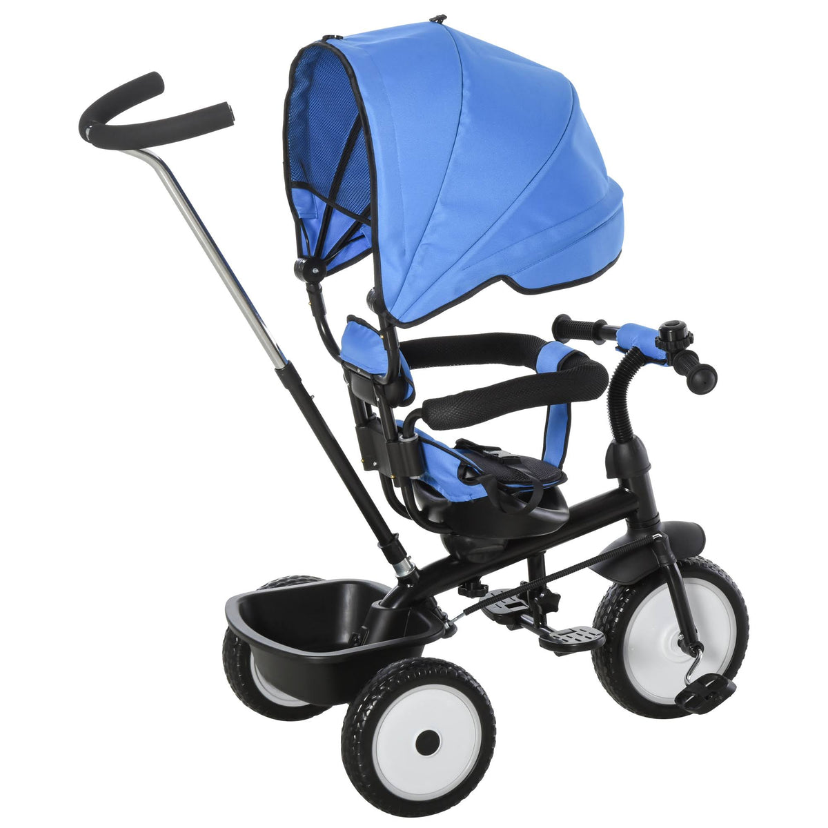 Blue 2 in 1 Baby Tricycle Stroller with Adjustable Canopy Detachable Guardrail Safety Belt K9569