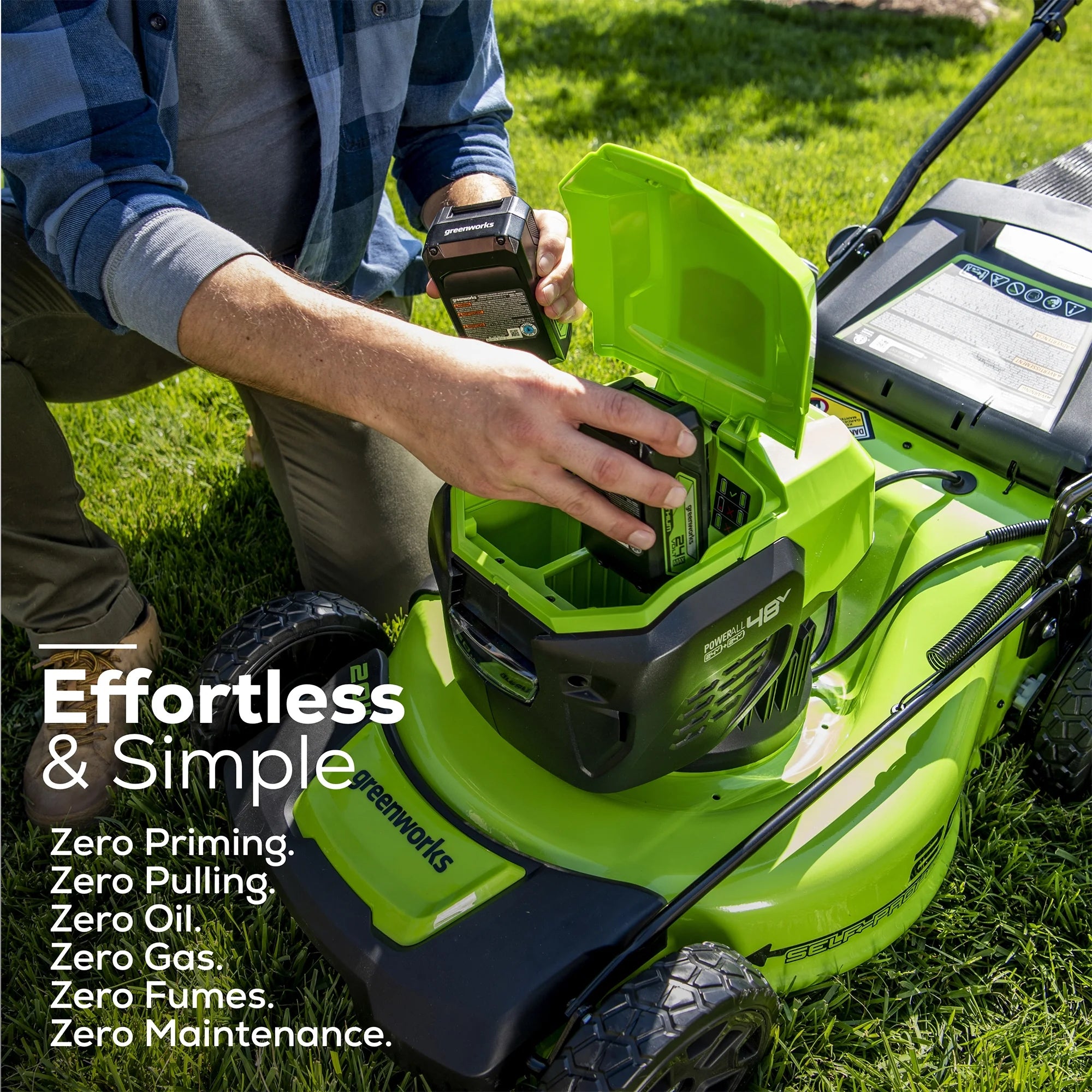48V 20" Battery-Powered Lawn Mower with Two 4.0Ah Batteries & Charger A166