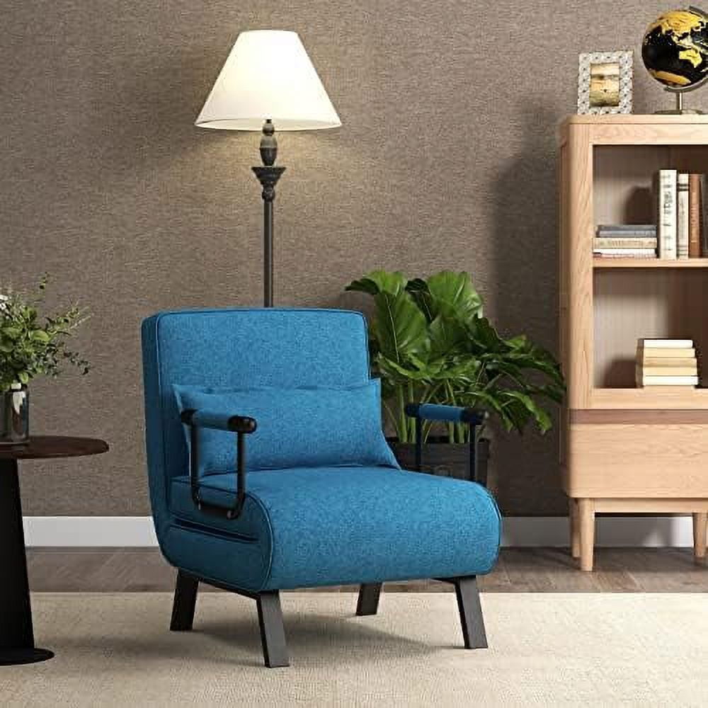 Convertible Sofa Bed 4-in-1 Sleeper Chair with Pillow, 6 Positions Adjustable Backrest, Metal Legs, Linen Fabric L768111