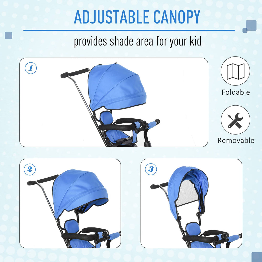 Blue 2 in 1 Baby Tricycle Stroller with Adjustable Canopy Detachable Guardrail Safety Belt K9569