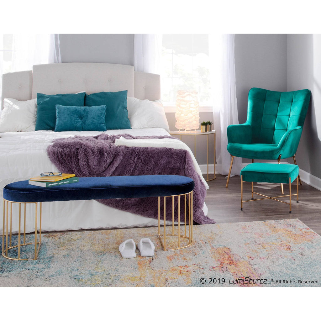 Gold and Green Velvet Dining Bench S355