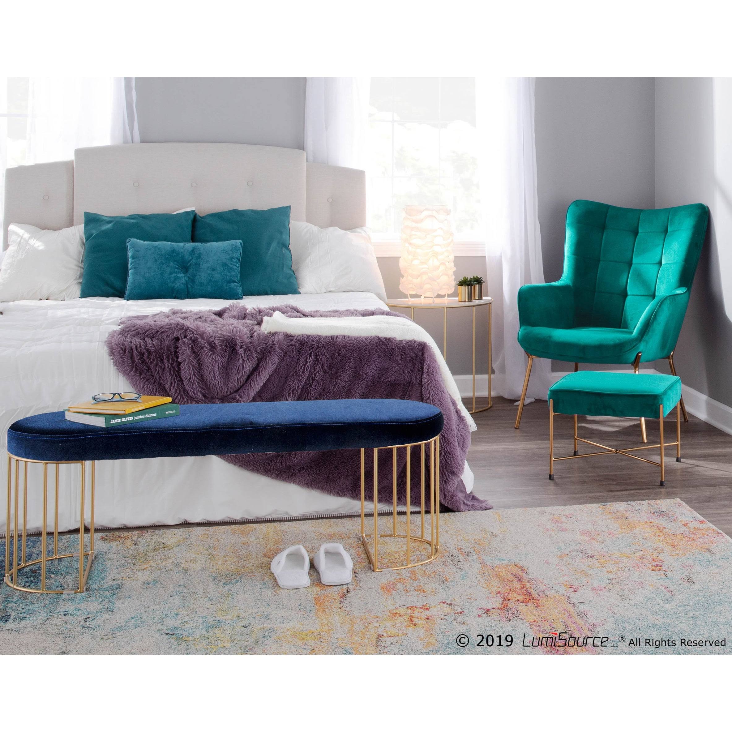 Gold and Green Velvet Dining Bench S355