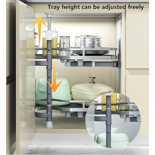 2-Tier Grey Pull Out Shelf Kitchen Cabinet Storage Rack I367
