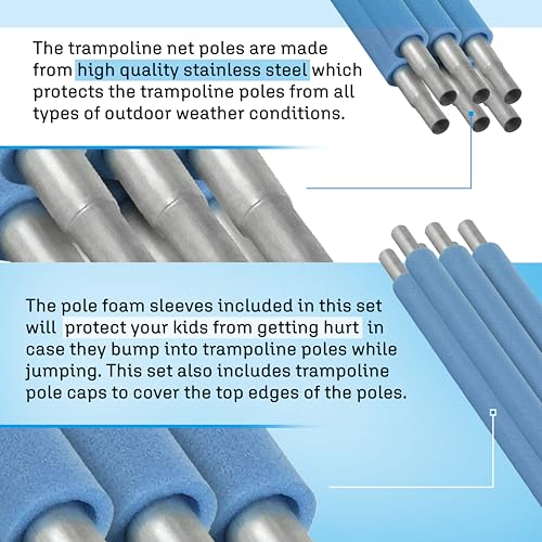 Trampoline Safety Enclosure Set for 12FT 13FT 14FT 15FT Frames includes Net Poles Hardware S8633