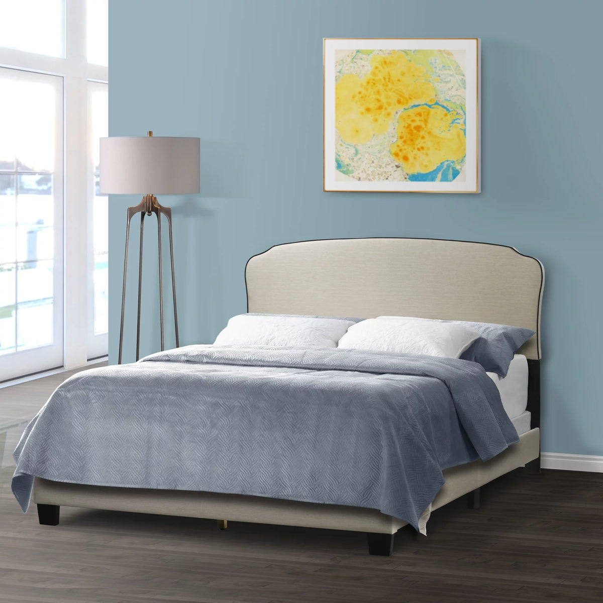Beige Fabric Queen Bed H41412
