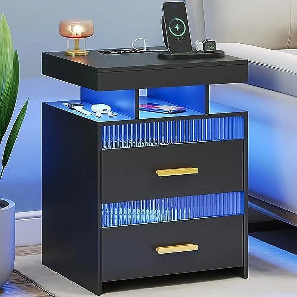 Gray Set of 2 Nightstands with 2 Drawers & LED Lights B776838
