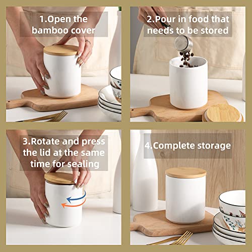 Ceramic Canisters Set with Bamboo Lid, Pack of 4 (White) D8877