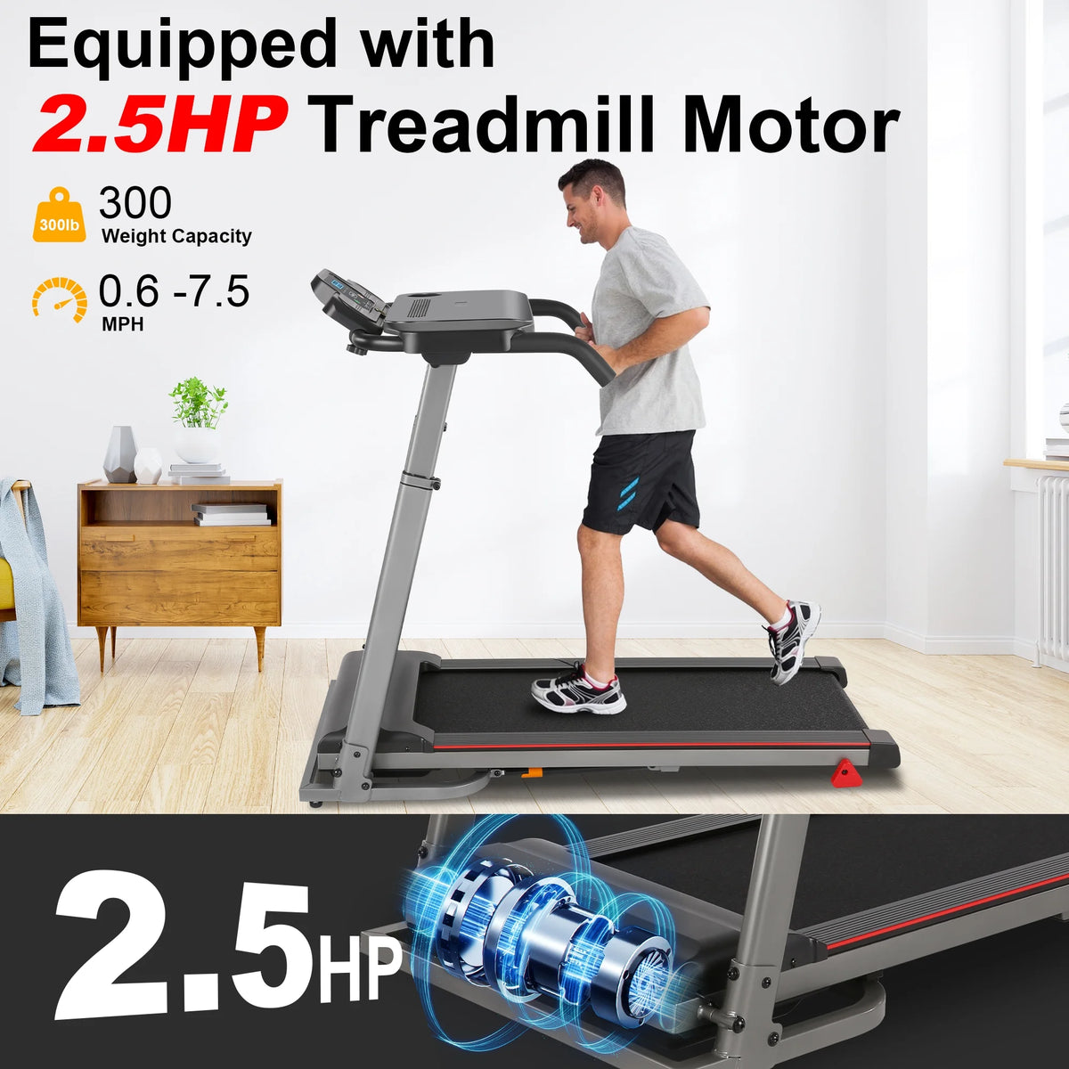 2.5 HP Portable Folding Treadmill with Incline（Gray） B769325