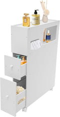 White Slim Rolling Bathroom Storage Cabinet S26323