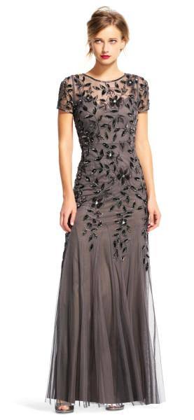 Floral-Beaded Gown - Rose Gold E853579