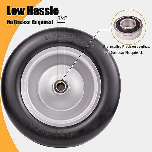 11x4.00-5 Flat Free Solid Smooth Tires and Wheel with Precision Bearings (2 Pack) V5020