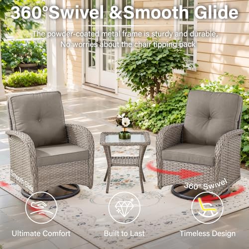 Outdoor Swivel Rocking Chairs Set of 2 with Rattan Side Table Brown/Blue K182850