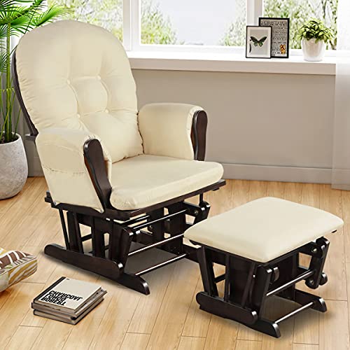 Beige Wood Glider and Ottoman Set G535