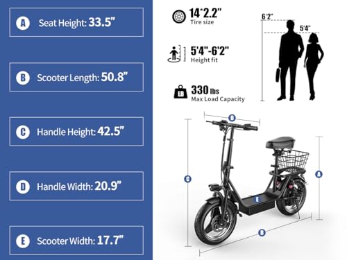 500W Peak Motor Sit Down E Scooter with Basket, 14" Pneumatic Tire H427117