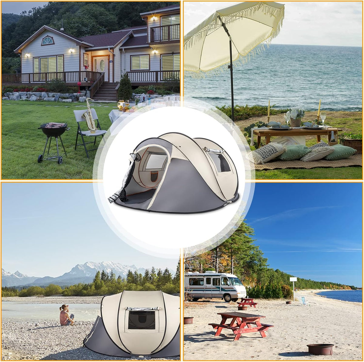 4 Person Pop Up Waterproof Camping Tent with 2 Doors E461