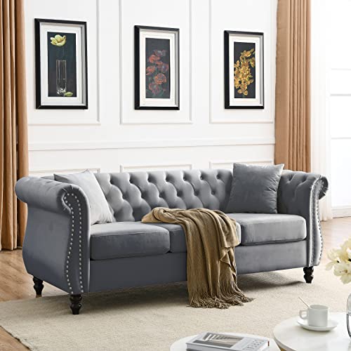 Beige Velvet 3 Seater Sofa W157