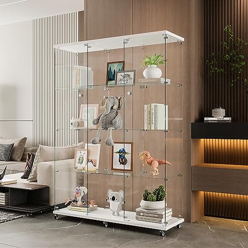 Black 4-Tier Glass Display Cabinet with 12 Shelves and Double Doors Q8870
