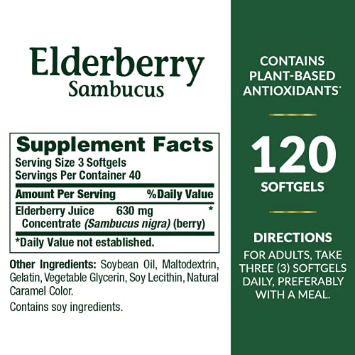 630 mg Elderberry Herbal Supplement Softgels, 120 Count F649443