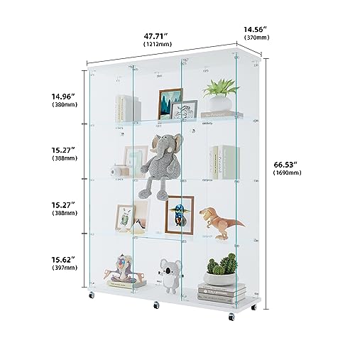 Black 4-Tier Glass Display Cabinet with 12 Shelves and Double Doors Q8870
