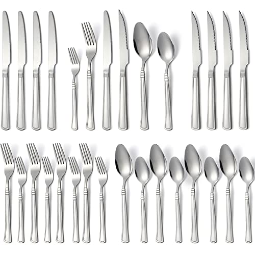 24-Piece Stainless Steel Flatware Set with Steak Knives Service for 4 V7954