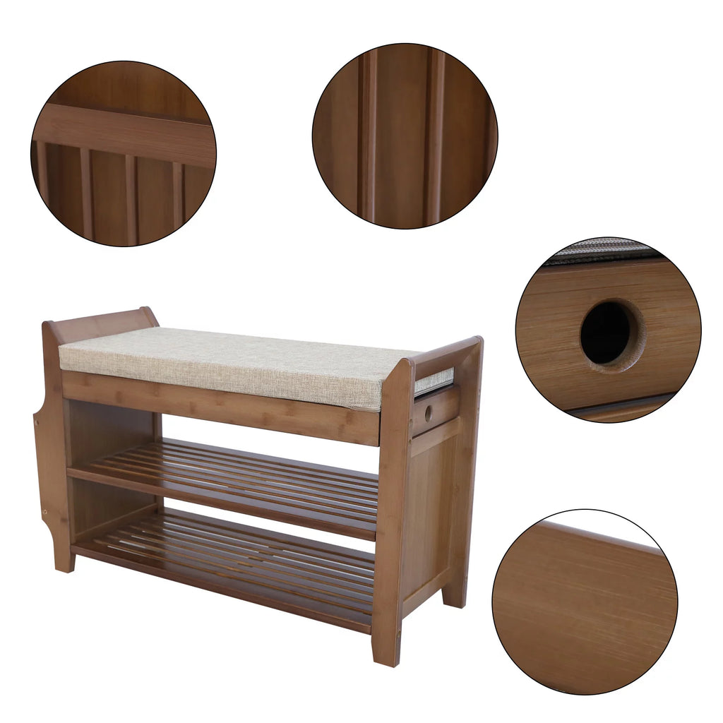 2 Tier Bamboo Shoe Rack Bench with Soft Seat C776300