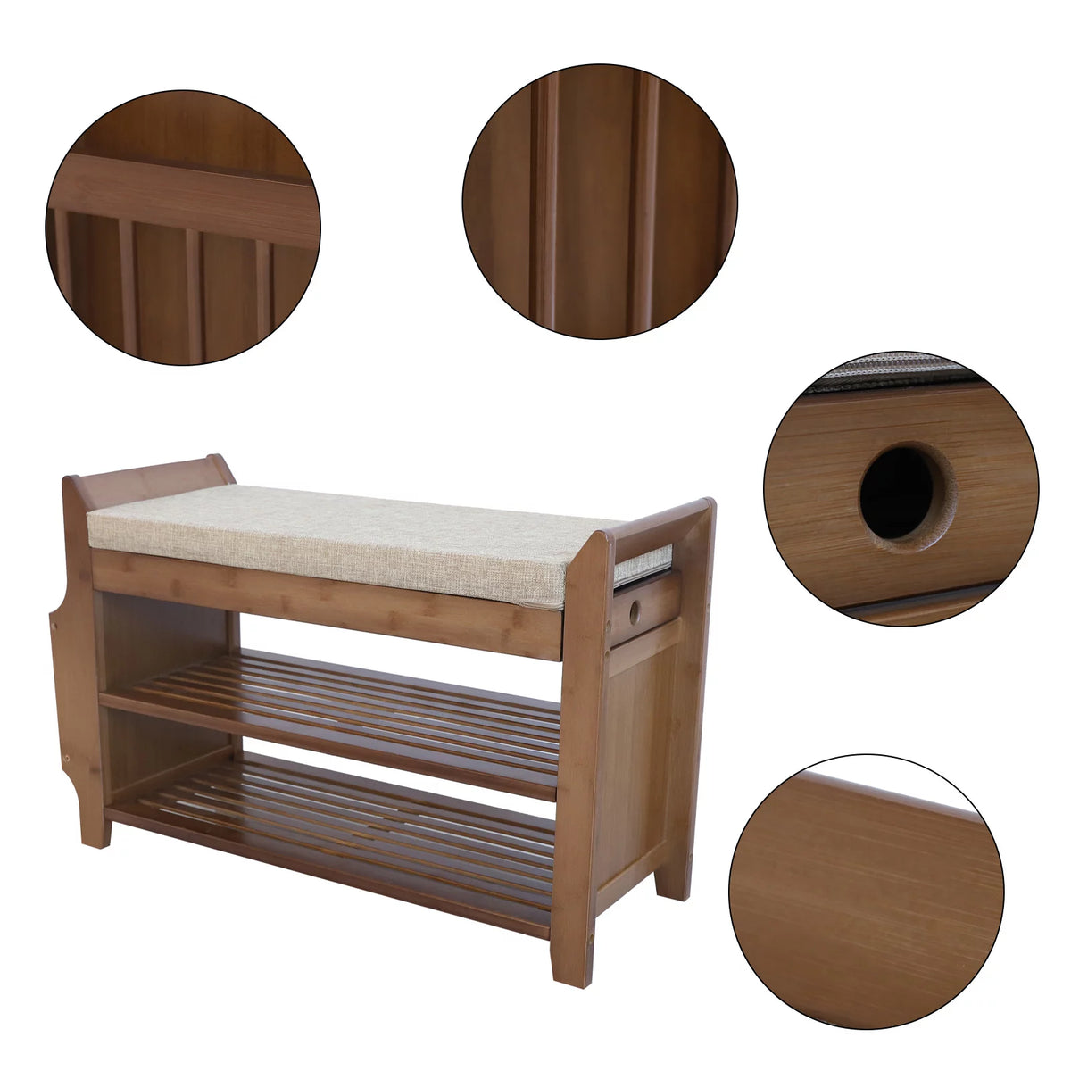 2 Tier Bamboo Shoe Rack Bench with Soft Seat C776300