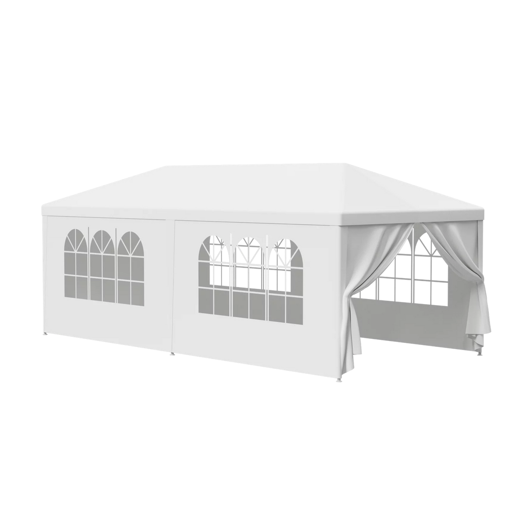 White 10x20FT Outdoor Gazebo Canopy Tent with 6 Removable Walls D766