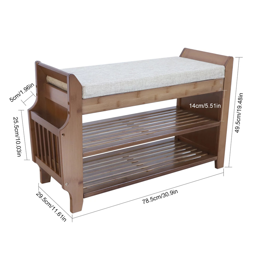 2 Tier Bamboo Shoe Rack Bench with Soft Seat C776300