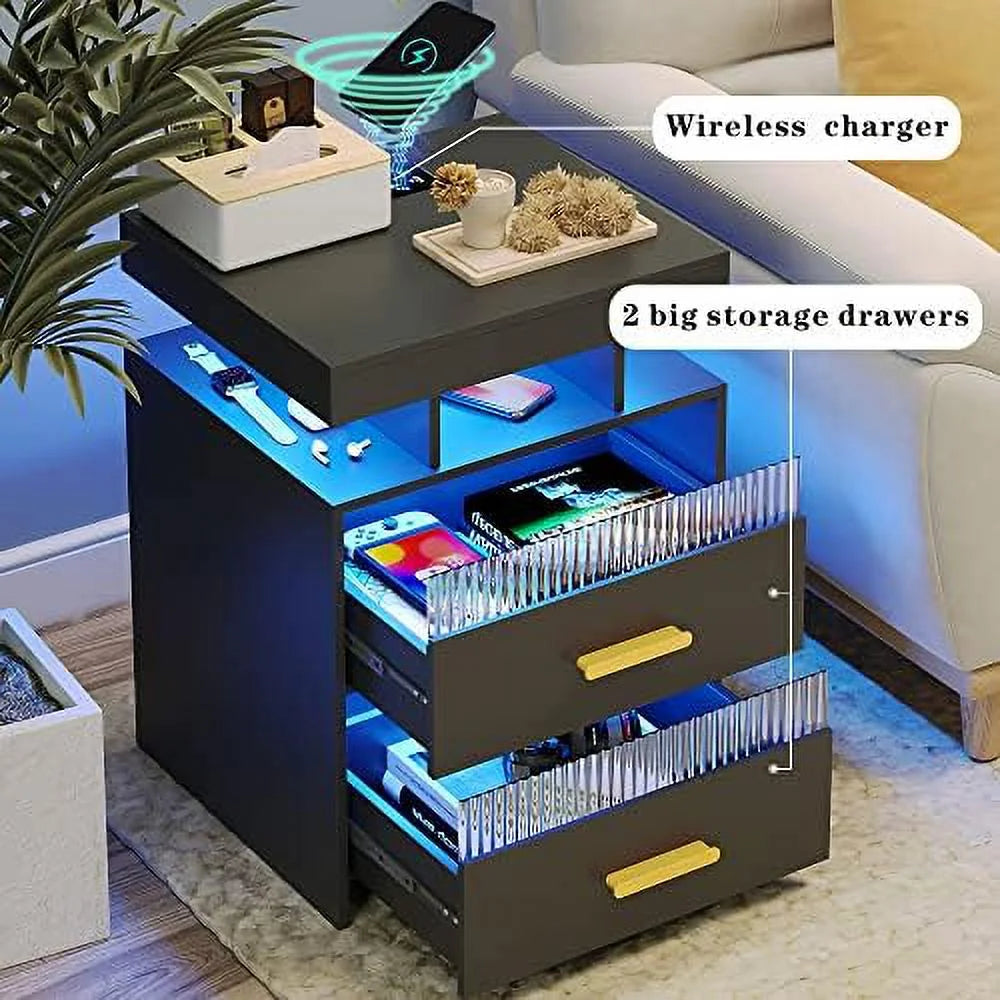 Gray Set of 2 Nightstands with 2 Drawers & LED Lights B776838