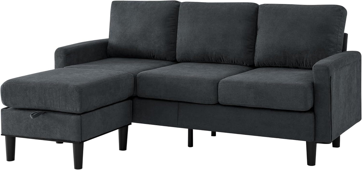 Dark Gray Fabric L Shaped Sectional Sofa with Storage Ottoman I269020