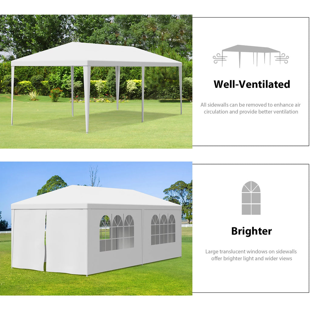 White 10x20FT Outdoor Gazebo Canopy Tent with 6 Removable Walls D766
