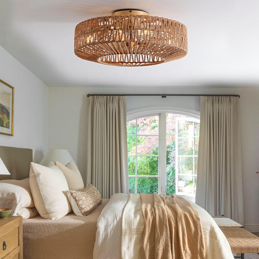 20" Rattan Ceiling Fan with Lights and Remote Control A5909