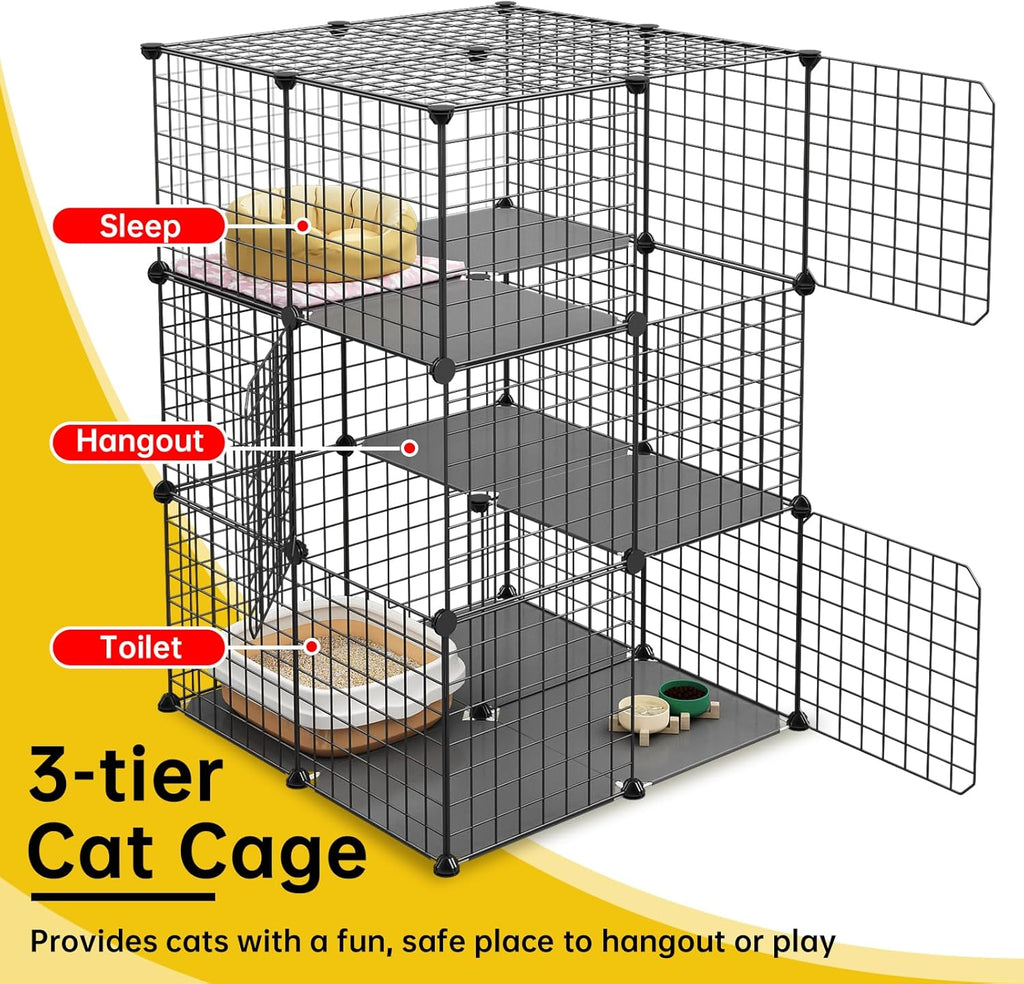 Black 3-Tier Metal Wire Cat Cage B147