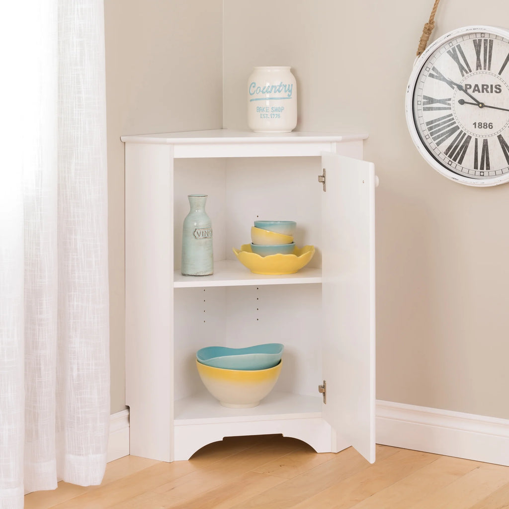 White Corner Storage Cabinet with Doors 29.25" W x 36" H F4475