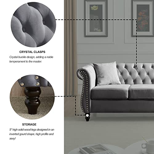 Beige Velvet 3 Seater Sofa W157