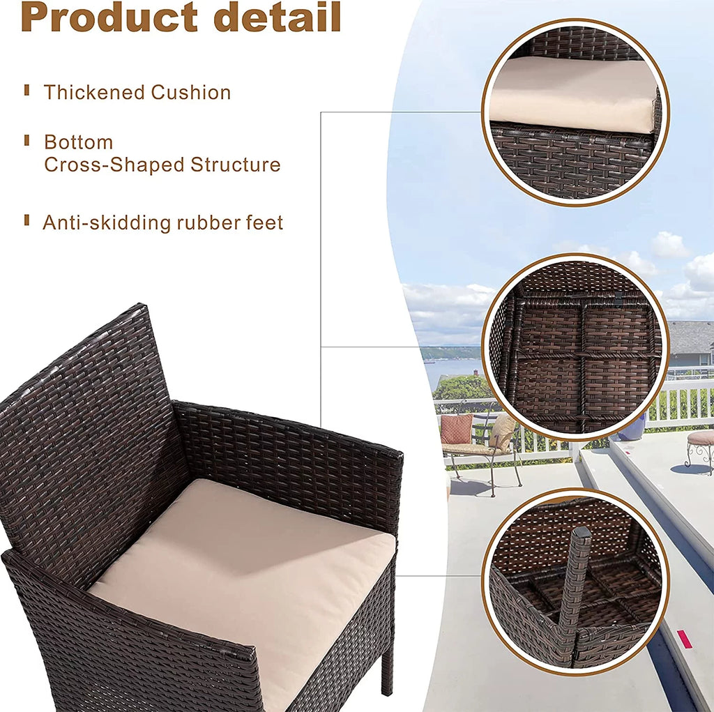 3 Pieces Outdoor Patio Furniture Set with Cushions and Coffee Table Brown Z6161