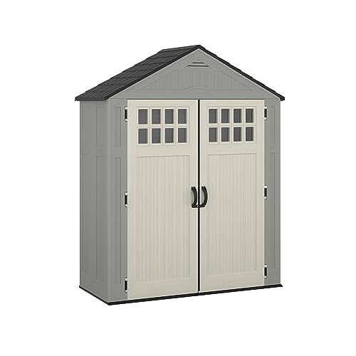 Heavy-Duty Resin Outdoor Shed with Double Doors and Windows, Dove Gray C448349