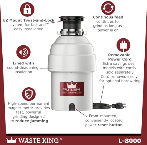 3/4 HP Batch Feed Garbage Disposal with Power Cord O8730