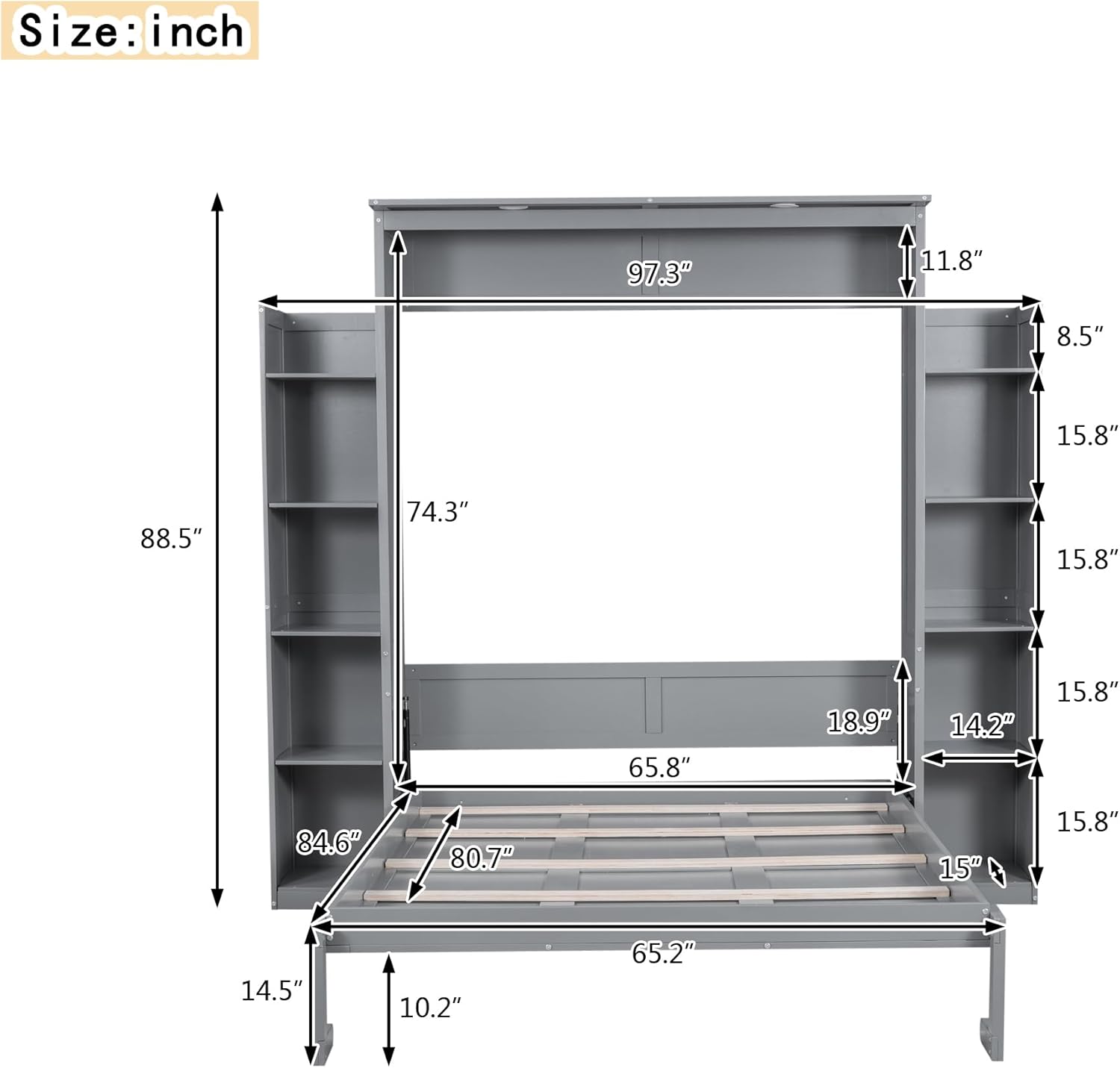 Queen Size Solid Wood Murphy Bed K6566