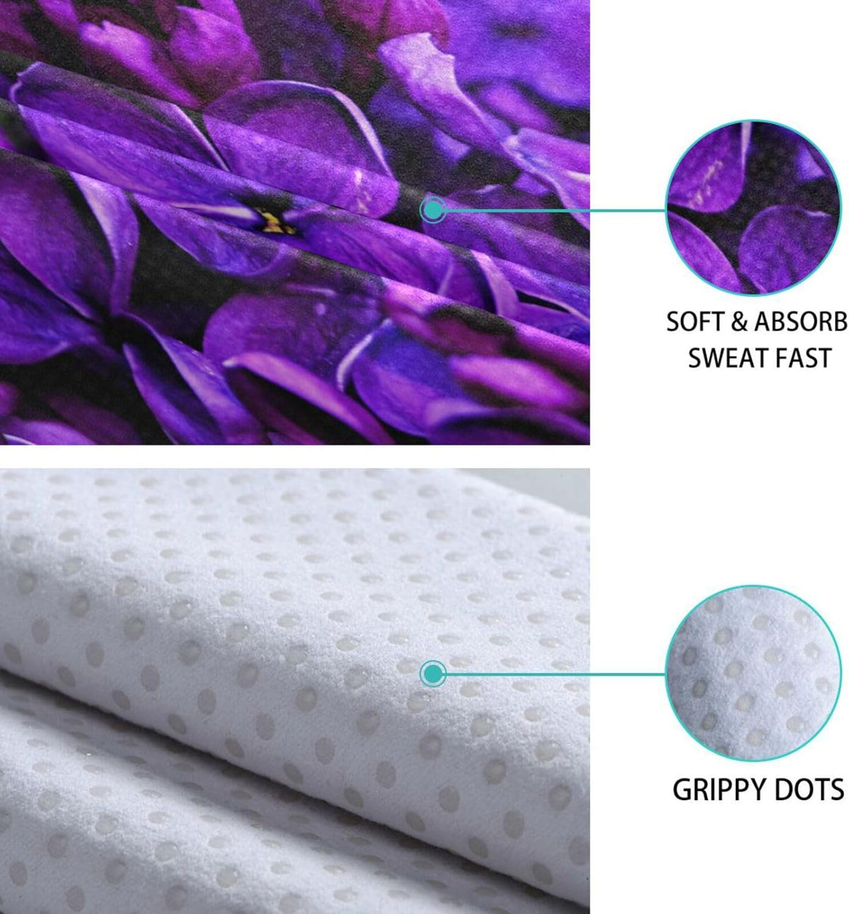Lilac Purple Floral Non Slip Yoga Towel 73x 27 Inch with Storage Bag E34716