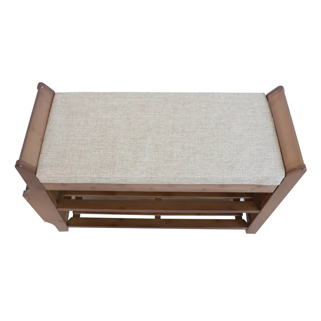 2 Tier Bamboo Shoe Rack Bench with Soft Seat C776300