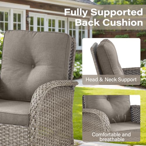 Outdoor Swivel Rocking Chairs Set of 2 with Rattan Side Table Brown/Blue K182850