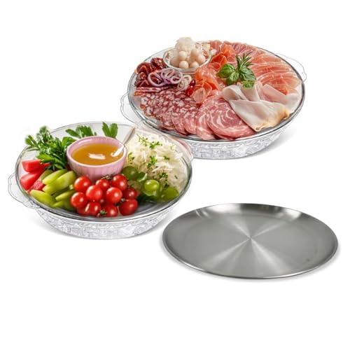 3 Set 11.8" Metal Chilled Serving Tray with Ice Serving Bowl S365