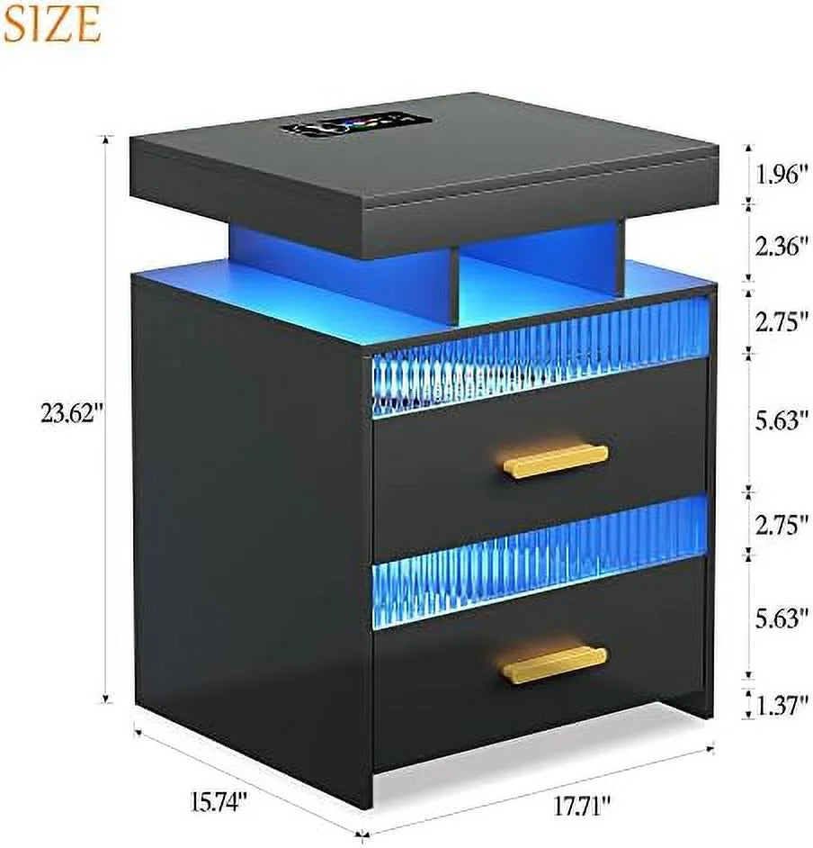 Gray Set of 2 Nightstands with 2 Drawers & LED Lights B776838