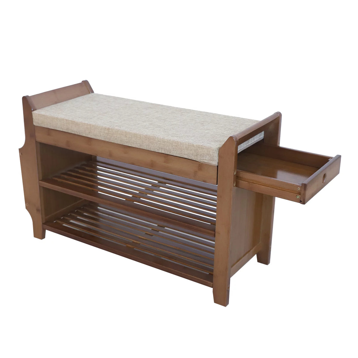 2 Tier Bamboo Shoe Rack Bench with Soft Seat C776300
