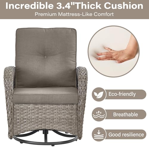 Outdoor Swivel Rocking Chairs Set of 2 with Rattan Side Table Brown/Blue K182850